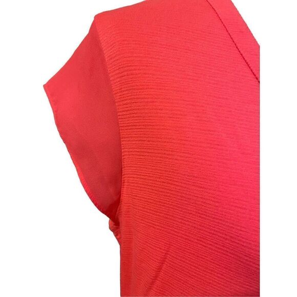 Liz Claiborne Womens Tops V Neck Semi Sheer Sleeve Coral Large - Picture 7 of 10
